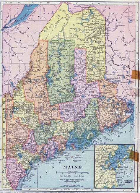 Large Detailed Old Administrative Map Of Maine State With Roads And