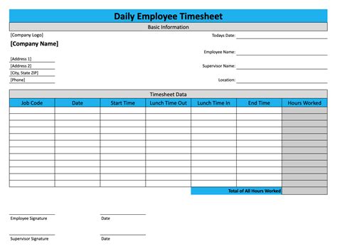 Daily Time Sheet Free Printable Free Timesheet Templa
