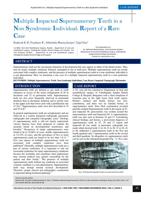 Pdf Case Report Multiple Impacted Supernumerary Teeth In A Non