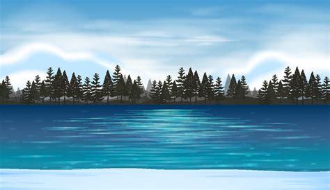 Lake Scene With Pine Forest In Background 294101 Vector Art At Vecteezy