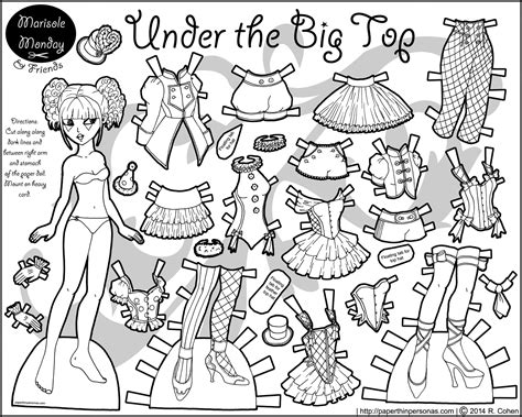 Plus, of course, today's 1940s jade paper doll can wear any of the dresses for last week's 1940s topaz paper doll. Circus Paper Doll for Coloring • Paper Thin Personas