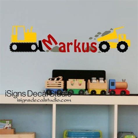 Truck decals & stickers for cars & windows in your choice of sizes personalized in colors & etched glass. Construction Trucks Wall Decal Custom Name Decal Boys Room ...