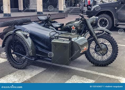 Russian Retro Motorcycle Ural Khaki Moto During The Second World War