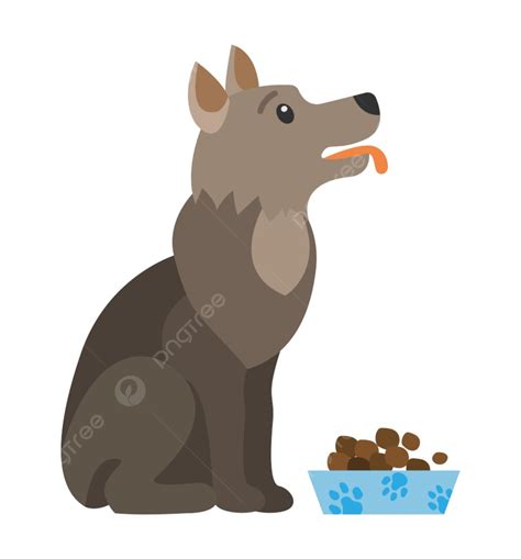 Dog Eating Dry Food From Bowl Isolated Cartoon Canine Animal Portrait