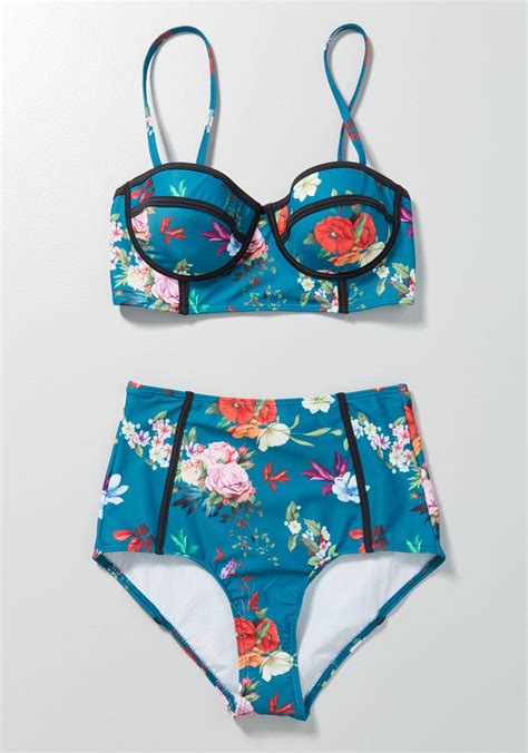 Modcloth Synthetic The Pippa High Waisted Bikini Bottom In Green Lyst