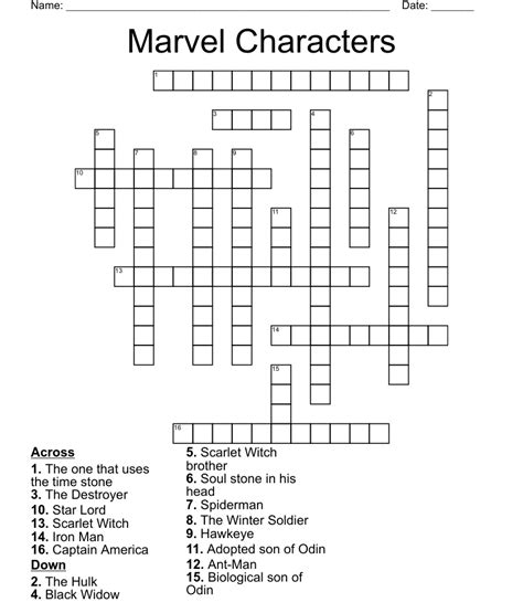Marvel Kids Crossword Wordmint