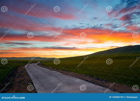 The Morning Glow And Path On The Hulunbuir Grassland Sunrise Stock Image Image Of Grassland