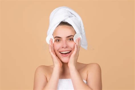 Beauty Face Portrait Spa Therapy Beautiful Woman In Towel Touching