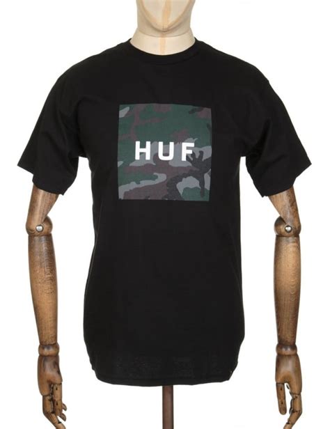 Huf Box Logo Muted Military T Shirt Black Clothing From Fat Buddha