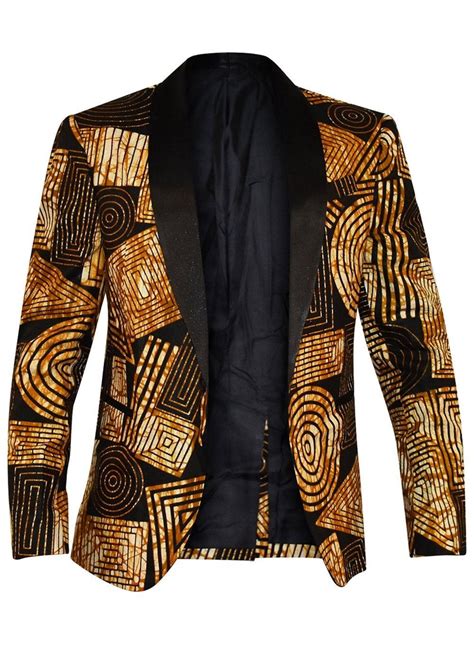 Rammy Mens African Print Blazer Jacket Black Brown Geometric Diyanu