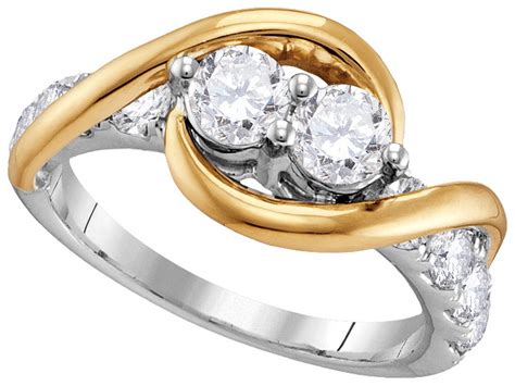 14kt two tone gold womens round natural diamond 2 stone bridal wedding engagement ring 1 00