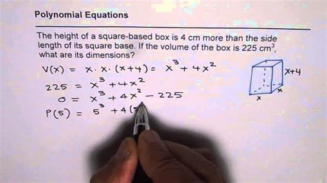 Solve Polynomial Equation To Find Dimensions Of Square Based Box Youtube