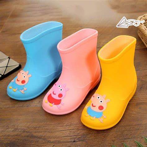 Rain Boots In The Tube Boys And Girls Cute Cartoon Piglet Print Solid