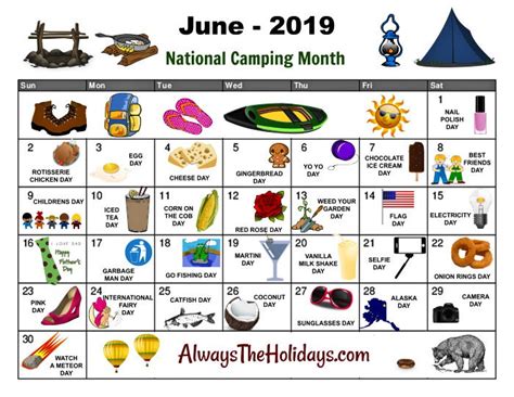 National Days Of The Month June Template Calendar Design