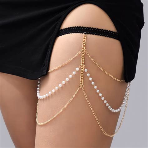 Female Multilayer Leg Chain Gold Color White Pearl Thigh Chain Etsy
