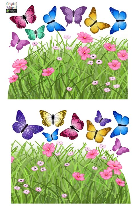 Spring Butterfly Meadow Grass Border Wall Decals Kids Room Mural Wall