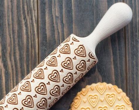 Hearts Of Love Pattern Laser Cut Wooden Embossing Rolling Pin Etsy