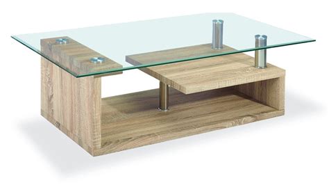 Clear Glass Coffee Table Wood Veneer Base Homegenies