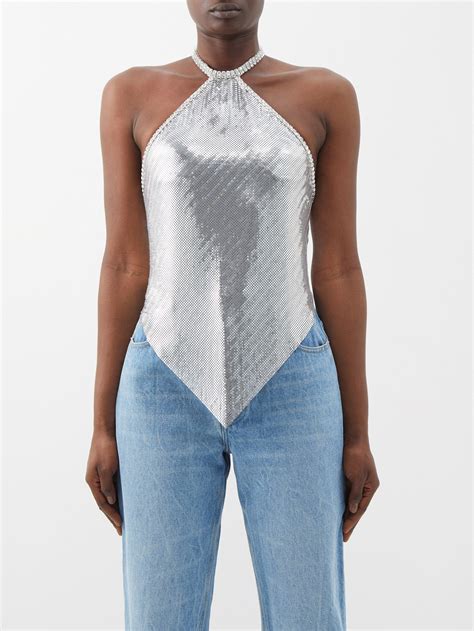 Paco Rabanne Backless Chainmail Halterneck Top In Blue Lyst