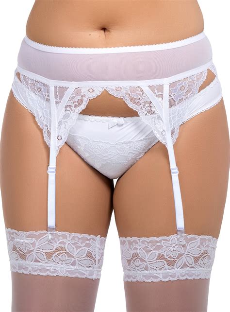 068 floral lace and mesh garter belt white s 8xl