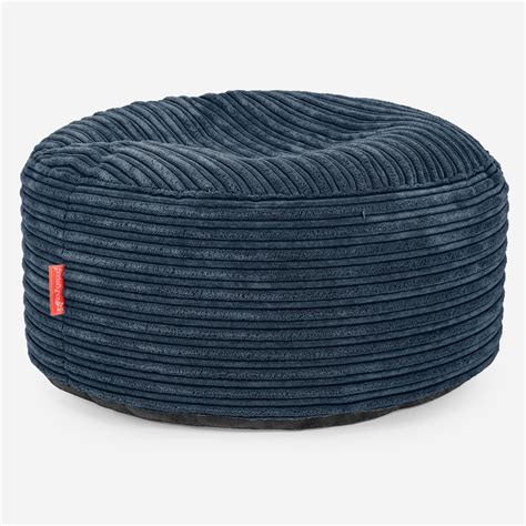 Lounge Pug Large Round Footstool Cord Navy Blue Bean Bag Pouf Small