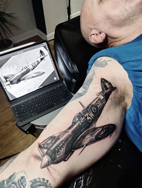Black And Grey Spitfire Tattoo Pilot Tattoo Plane Tattoo War Tattoo