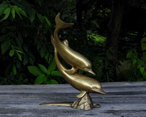 Vintage Dolphin Statue Nautical Art Dolphins Swimming Gold Color