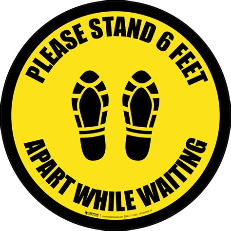 Please Stand 6 Feet Apart While Waiting Shoe Prints Black Border