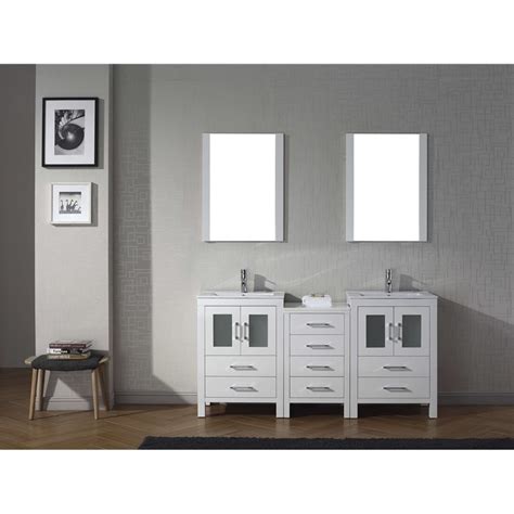 Find ideas for bathroom vanities with double the space, double the storage, and double the style. Dior 66" Double Bathroom Vanity Cabinet Set in White