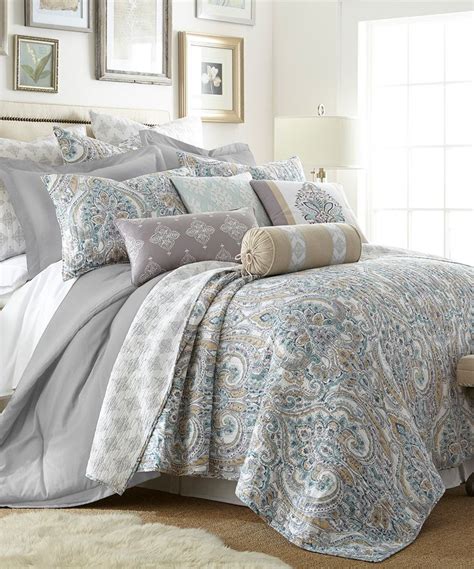 Levtex Home Gray And Blue Paisley Rome Cotton Reversible Quilt Set King