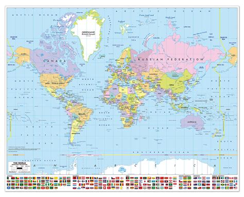 Mappa del mondo interattiva con paesi e stati. Poster adesivo Mappa del mondo con le bandiere ...
