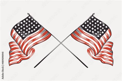 Vector Clipart With Crossed American Flags Illustration Of Us History