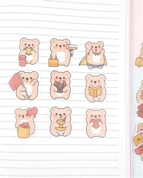 Cute Bear Stickers Kawaii Bear Stickers Journal Stickers Etsy