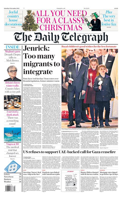 Daily Telegraph Front Page 9th Of December 2023 Tomorrows Papers Today