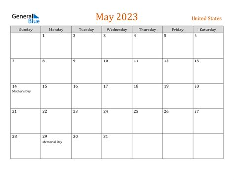 May 2023 Calendar With United States Holidays
