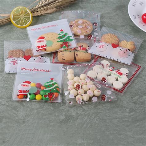 100pcs Christmas Santa Claus Pumpkin Self Adhesive Cookie Packaging Bags For Biscuits Snack