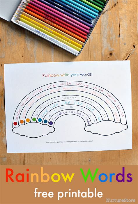 Free printable rainbow writing sheets - NurtureStore
