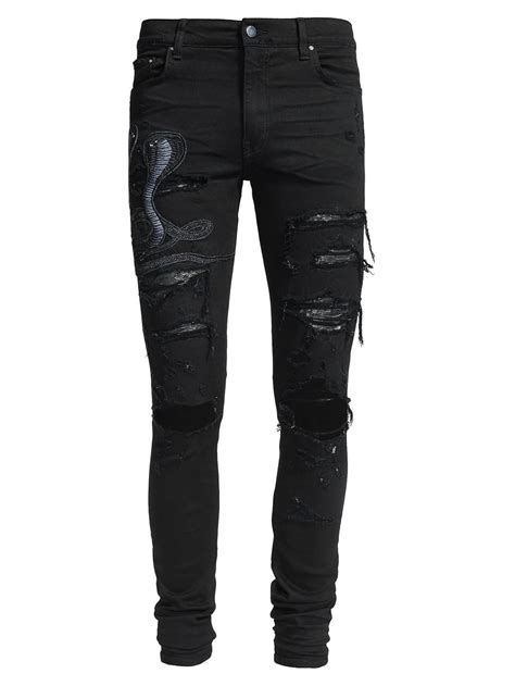 Amiri Denim Snake Detail Jeans In Black For Men Lyst