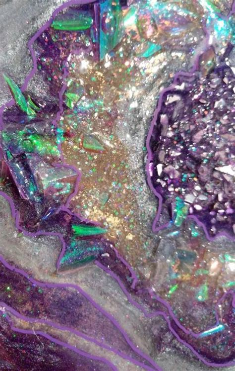 Holographic Purple Abstract Resin Geode Painting Fluid Painting Home Decor Wall Art