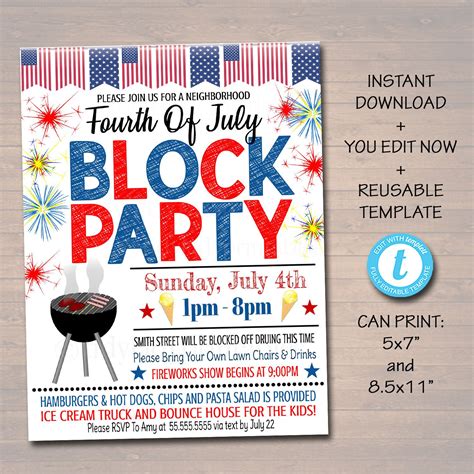 Editable Patriotic Neighborhood Block Party Invite Printable Etsy