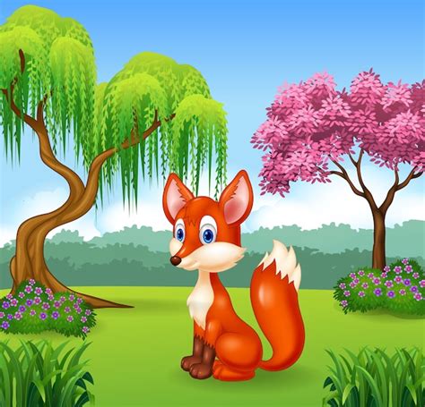 Cute Fox Sitting In The Forest Premium Vector