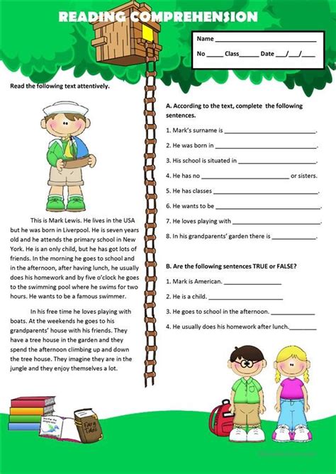 Reading Comprehension For Adults Worksheets English For Kids Step By