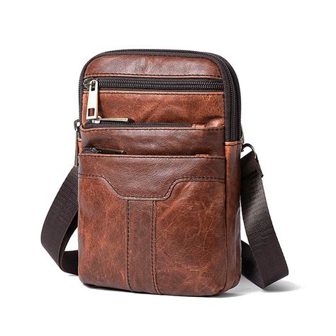 New Genuine Leather 7 Mini Cross Body Shoulder Bag Mens Messenger Bag