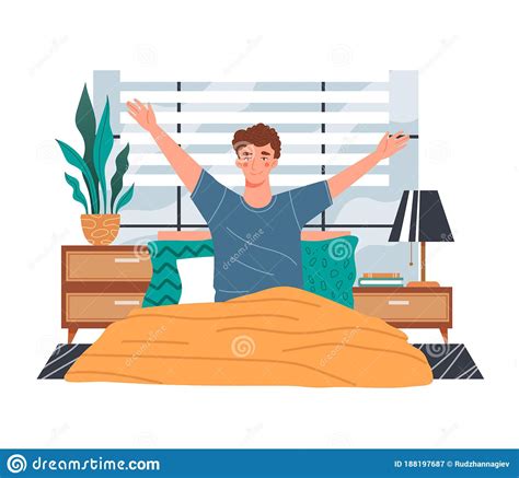 Healthy Young Man Waking Up In The Morning Stock Vector Illustration