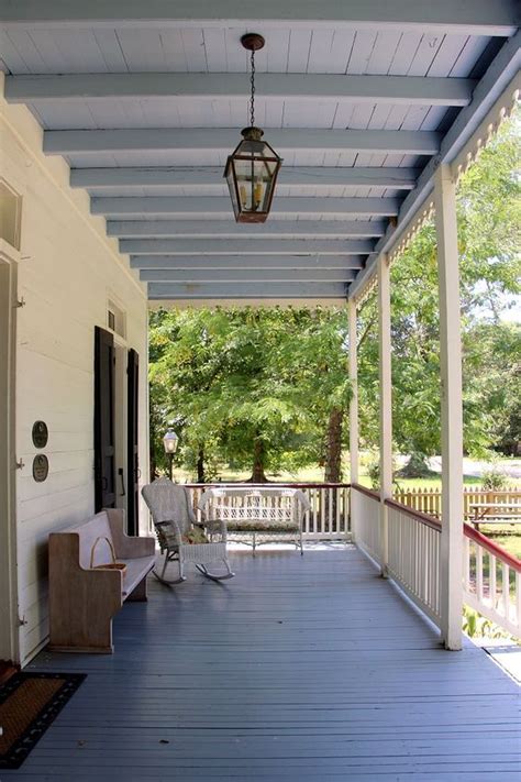Classic Painted Blue Covered Porch Ceiling And Deck Blue Porch