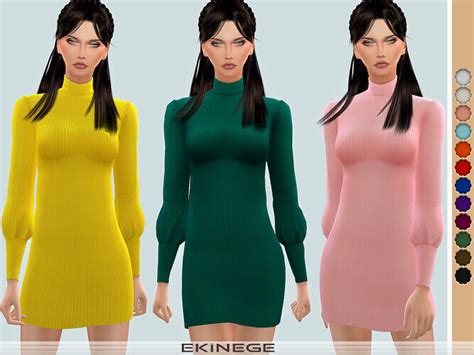 Ribbed Balloon Sleeve Sweater Dress By Ekinege At Tsr Sims 4 Updates