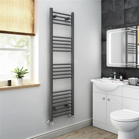 In plain and patterned designs, our range lends a vibrant look to your bathroom. 1600x450mm - Anthracite Heated Straight Rail Ladder Towel ...