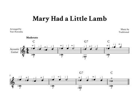 Mary Had A Little Lamb Easy Fingerstyle Guitar With Chord And