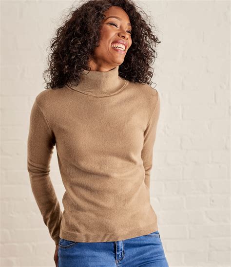Camel Womens Cashmere And Merino Fitted Polo Neck Knitted Jumper