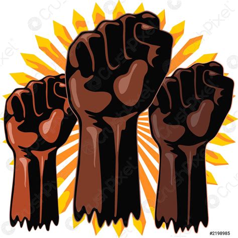 Black Power Raised Fists Symbols Slogan On Abstract Yellow Sun Stock